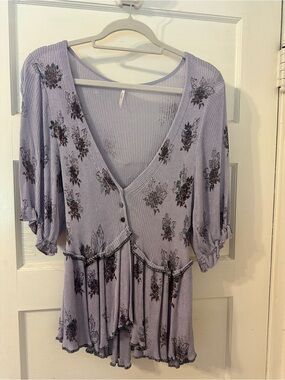 Free People Lavender Ribbed Knit Top